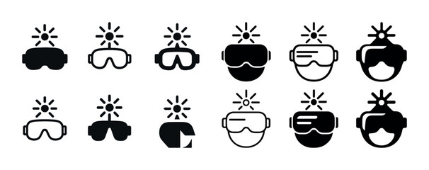 Diverse sunglasses and goggles set with uv protection icons