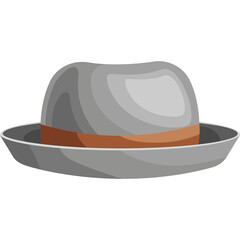 Gray Fedora Hat With Brown Band On Transparent Background Pixel Art Style