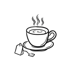 Hand Drawn Steaming Teacup with Tea Bag Doodle