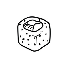 Hand Drawn Sushi Roll Doodle with Sesame Seeds