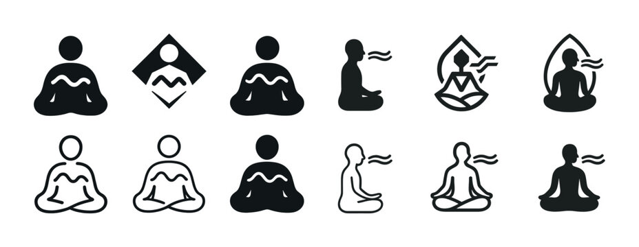 Meditation icon set: diverse styles of meditative poses
