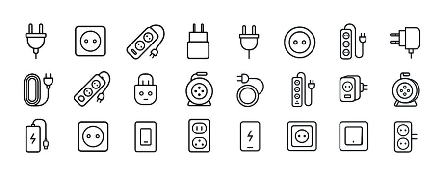 Variety of electrical outlets and plugs icons set
