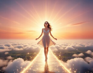 Happy girl in the clouds