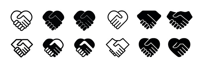 Collection of heart and handshake icons in various styles