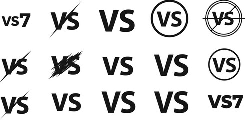 VS logo icons, versus symbol, competition graphic, gaming design, battle emblem, bold typography, slash effect, branding, esports, match, compare, contrast, fight, duel, graphic set, vector pack