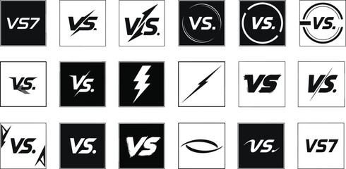 Versus logo grid, VS icon set, competitive branding, vector design, sports match, gaming battle, typography, dynamic, modern, bold