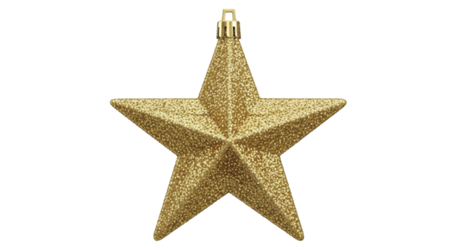 Golden Glitter Christmas Star Ornament on a Transparent Background PNG File