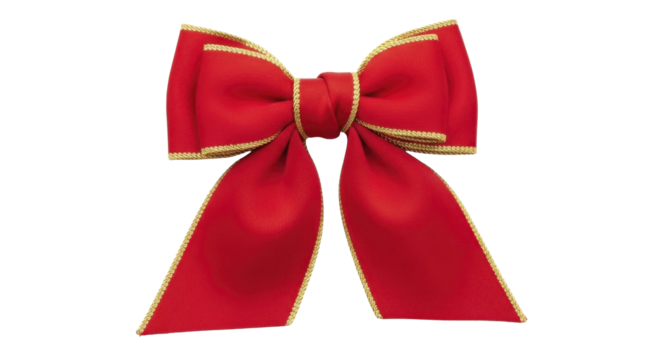 Red Christmas gift bow with gold trim on a transparent background PNG image - Powered by Adobe