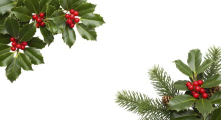 Festive Winter Holiday Greenery with Red Berries and Pinecones on a Transparent Background, PNG image, PNG file