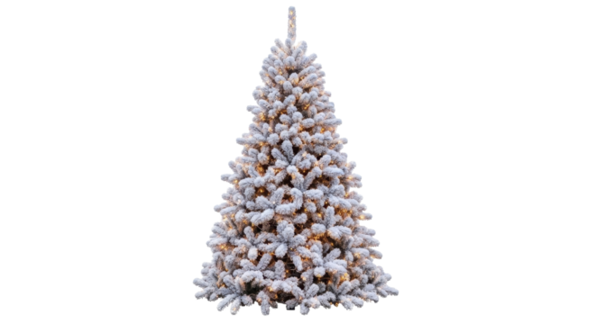 Flocked Christmas Tree with Warm Lights on a Transparent Background PNG image