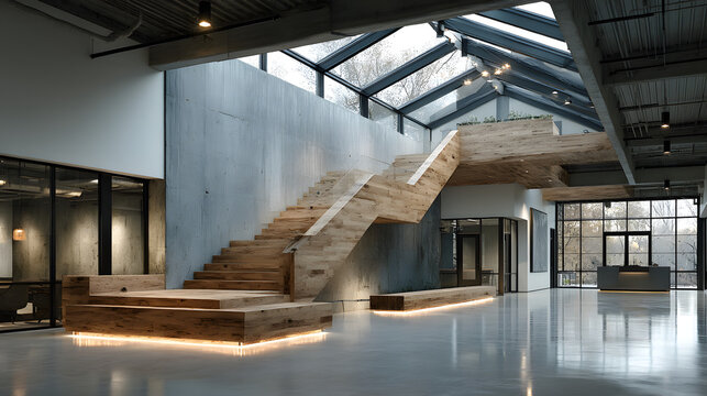 Modern Illuminated Staircase in Stylish Atrium with Striking Interior Design and Natural Light