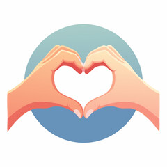 Fototapeta premium Two hands forming a heart shape against a blue circle background.
