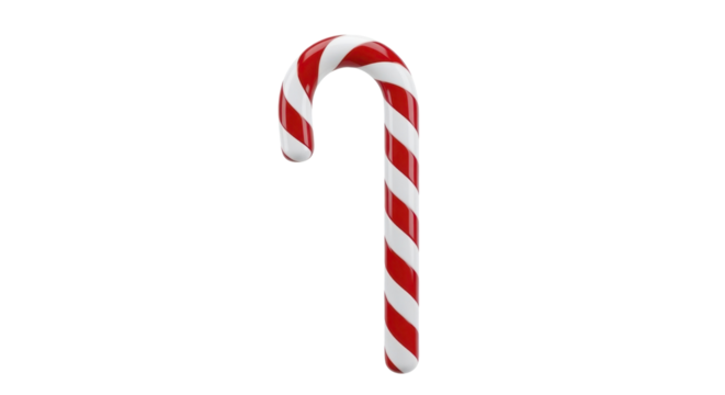 Red and white striped Christmas candy cane on a transparent background, PNG image, PNG file