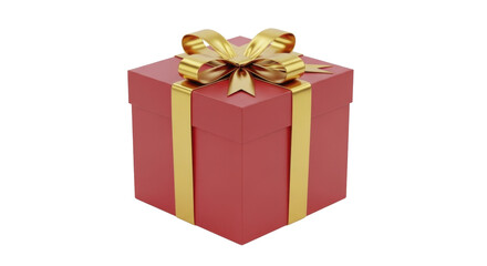 Obraz premium Red gift box with golden ribbon bow on a transparent background PNG image PNG file