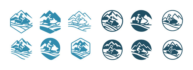 Snowboarding logo set: dynamic mountain adventure icons