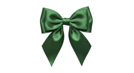 Elegant dark green satin gift bow on a transparent background, PNG image, PNG file for Christmas holiday decoration