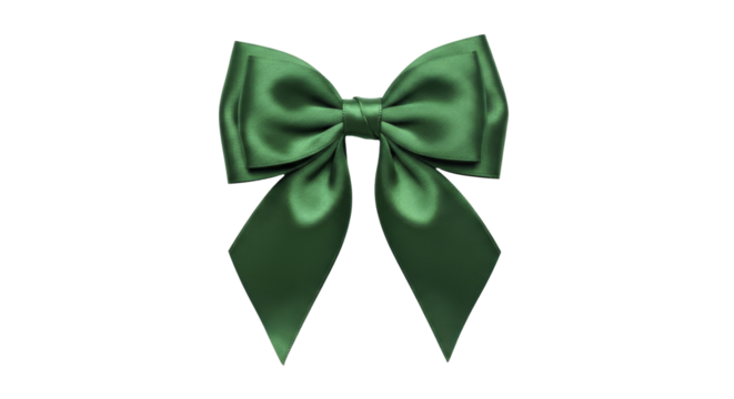 Elegant dark green satin gift bow on a transparent background, PNG image, PNG file for Christmas holiday decoration