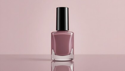 Elegant nail polish bottle showcasing a modern mauve shade on a reflective surface, perfect for beauty blogs and cosmetic ads, showcasing stylish beauty