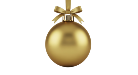 Elegant Gold Christmas Bauble with Ribbon Bow on a Transparent Background PNG image PNG file