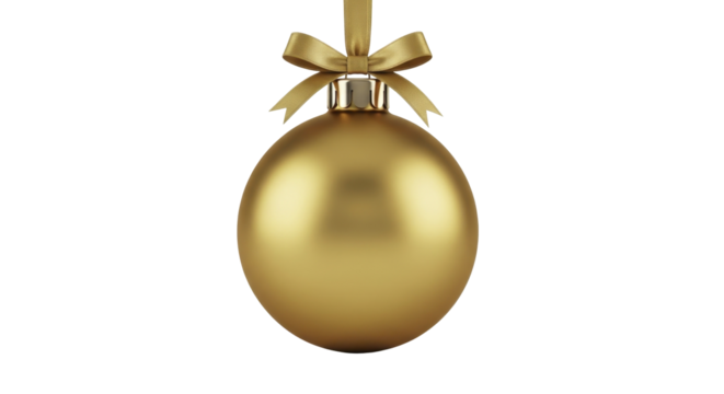Elegant Gold Christmas Bauble with Ribbon Bow on a Transparent Background PNG image PNG file