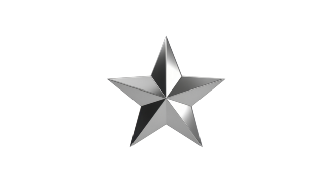 Metallic silver five point Christmas star ornament on a transparent background PNG image PNG file