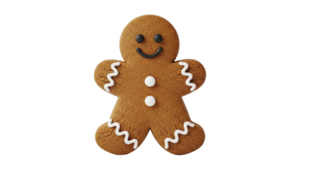 Smiling gingerbread man cookie with white icing on a transparent background PNG image PNG file