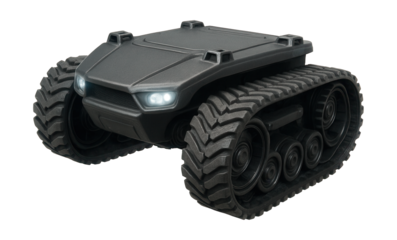 Durable rover with sturdy treads and a compact design.