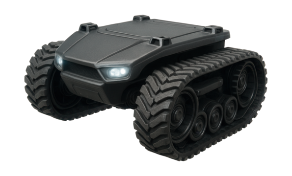 Durable rover with sturdy treads and a compact design.