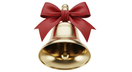Golden Christmas bell with red festive ribbon on a transparent background PNG image