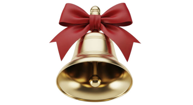 Golden Christmas bell with red festive ribbon on a transparent background PNG image