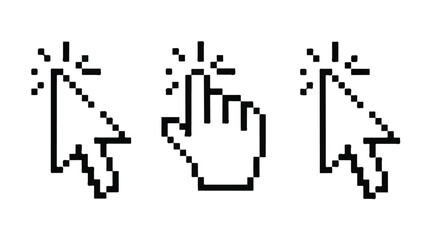 Pixel hand cursor vector icon pointing finger illustration