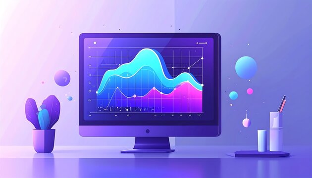 Modern Computer Displaying Data Visualization with Abstract Shapes and Minimalist Design. - Powered by Adobe
