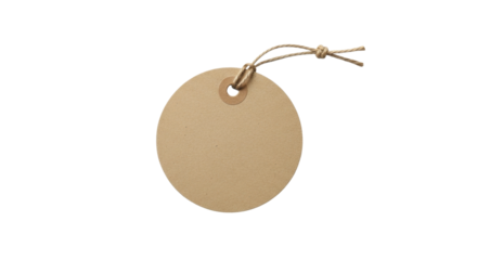  Blank round kraft paper tag with twine string for gifts on a transparent background, PNG image, PNG file