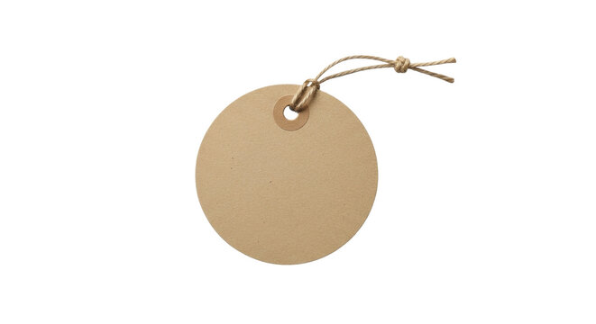  Blank round kraft paper tag with twine string for gifts on a transparent background, PNG image, PNG file