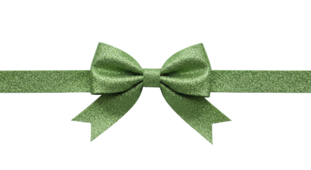 Green sparkly Christmas gift bow with glitter ribbon on a transparent background, PNG image