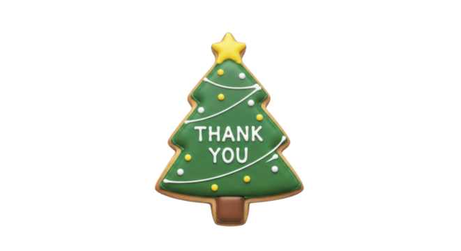 Christmas tree shaped cookie with thank you message on transparent background PNG image PNG file