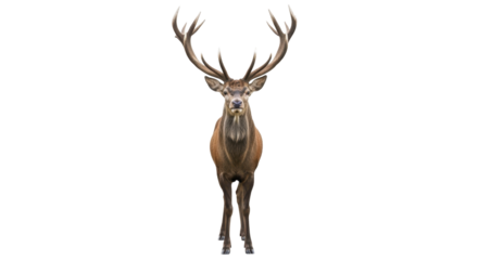  Majestic Red Deer Stag with Large Antlers Standing Proudly Facing Forward on a Transparent Background PNG Image PNG File