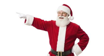 Happy Santa Claus pointing finger to the side smiling on a transparent background PNG image PNG file