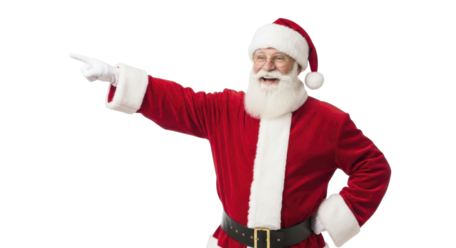 Happy Santa Claus pointing finger to the side smiling on a transparent background PNG image PNG file
