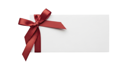 Blank white Christmas gift tag with red ribbon bow, on a transparent background, PNG image