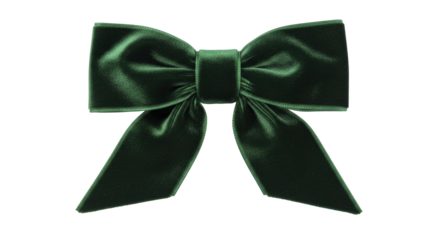 Plush dark green velvet bow on a transparent background, PNG image, PNG file for festive holiday decoration