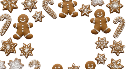 Christmas gingerbread cookies, candy canes, and stars on a transparent background, PNG image, PNG file.