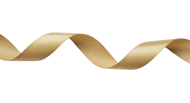  Golden satin ribbon curling on a transparent background PNG image for Christmas holiday gift wrapping