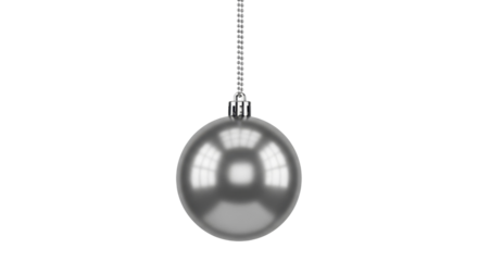 Silver Christmas ornament ball hanging on a transparent background, PNG image, PNG file