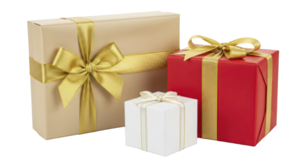 Christmas gift boxes in red white and gold on a transparent background PNG image PNG file