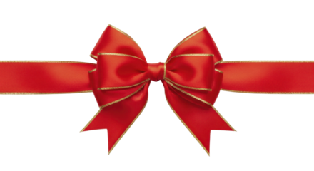 Elegant red satin bow with gold accents for holiday packaging on a transparent background PNG image