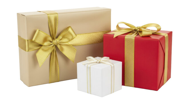 Christmas gift boxes in red white and gold on a transparent background PNG image PNG file