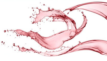 Fluid, crimson liquid streams and sprays across a bright white background, creating an abstract design