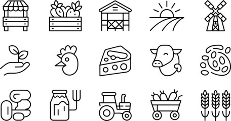 Farm and agriculture icon collection set
