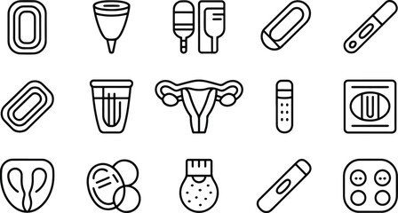 Feminine Hygiene and Contraception Icon Set